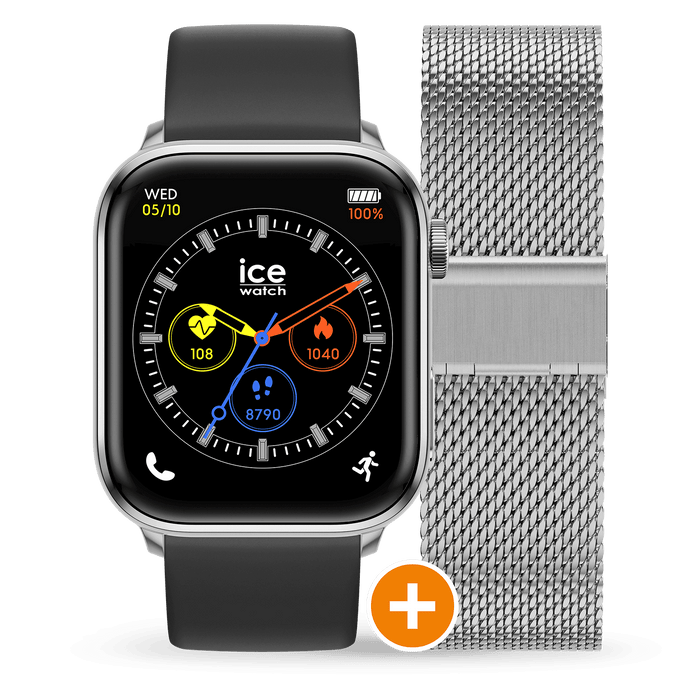 Reloj Smartwatch Ice Smart 2.0 Rectangular 1.96 Silver-Black JO-ice-smart-2-0-rectangular-1-96-silver-black-silicone-milanese - Relojería Joyería Orlando