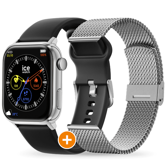 Reloj Smartwatch Ice Smart 2.0 Rectangular 1.96 Silver-Black JO-ice-smart-2-0-rectangular-1-96-silver-black-silicone-milanese - Relojería Joyería Orlando