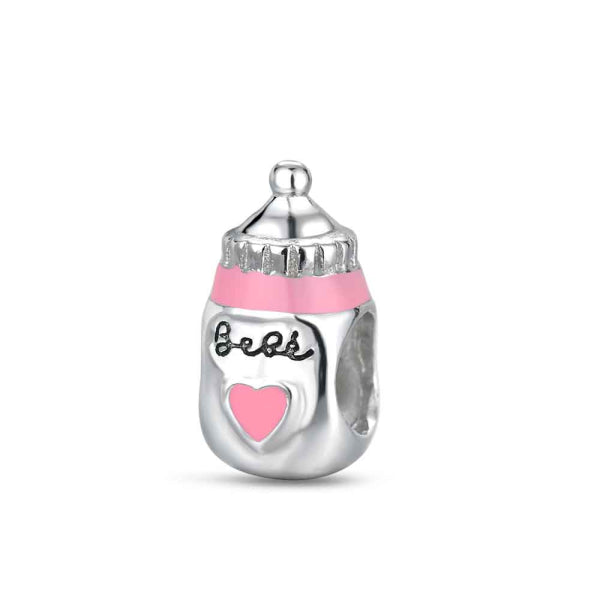 Abalorio biberón bebé esmalte rosa (JO-9122906)