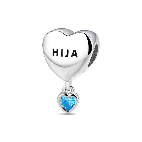 Abalorio corazón hija con piedra azul (JO-9123160)