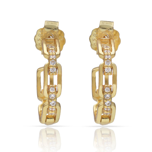 AROS PLATA CHAPADA ORO ESLABONES + CIRCONITAS - 12MM