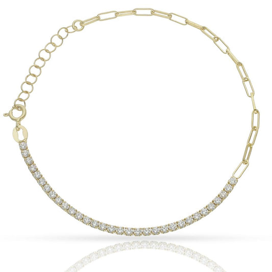 PULSERA PLATA CHAPADA ORO CIRCONITAS + ESLABONES