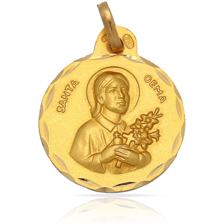 MEDALLA PLATA CHAPADA EN ORO SANTA GEMA - 19MM