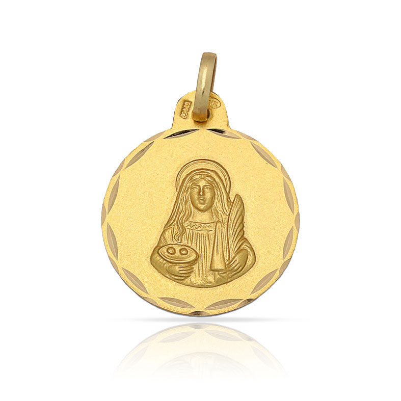 MEDALLA PLATA CHAPADA EN ORO SANTA LUCIA - 15MM