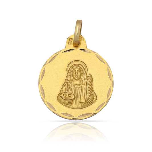 MEDALLA PLATA CHAPADA EN ORO SANTA LUCIA - 15MM