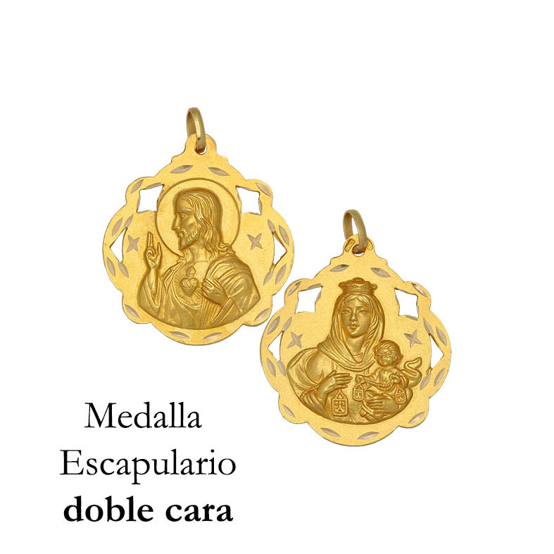 MEDALLA PLATA CHAPADA EN ORO ESCAPULARIO - 16x20MM