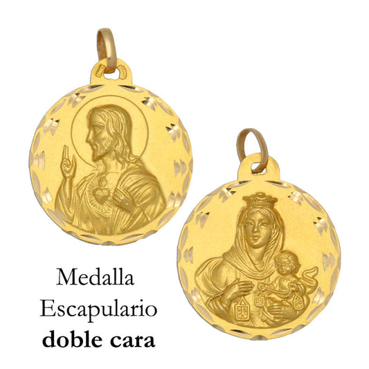 MEDALLA PLATA CHAPADA EN ORO ESCAPULARIO - 20MM