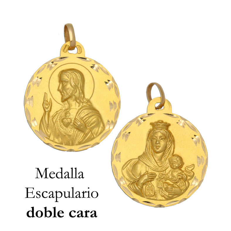 MEDALLA PLATA CHAPADA EN ORO ESCAPULARIO - 18MM