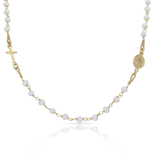 GARGANTILLA PLATA CHAPADA EN ORO ROSARIO PIEDRAS BLANCAS