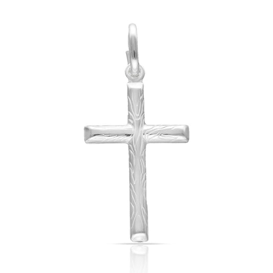 CREU PLATA 925MM EFECTE FUSTA GRAN - 15x26MM