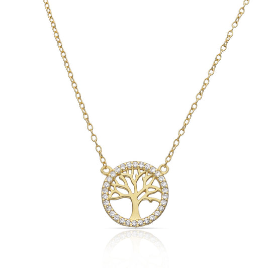 GARGANTILLA PLATA CHAPADA EN ORO ARBOL DE LA VIDA CIRCONITAS