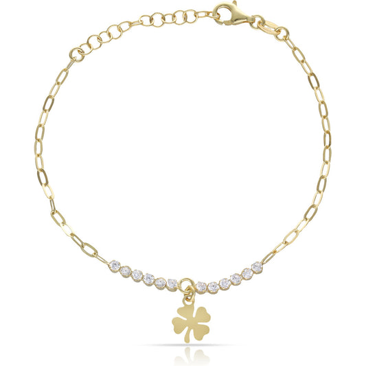 PULSERA PLATA CHAPADA EN ORO TREBOL DE LA SUERTE + CIRCONITAS