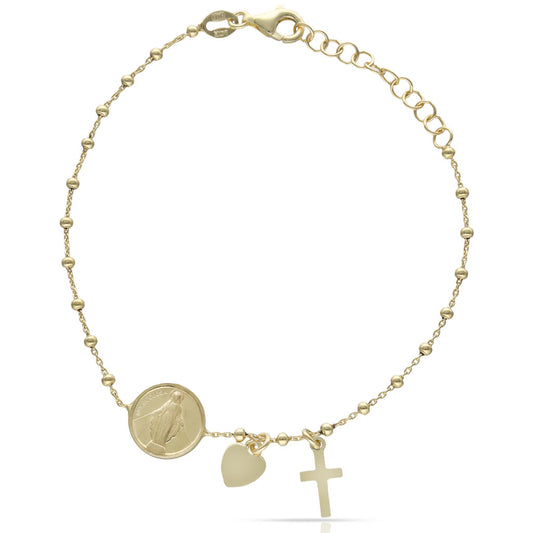 PULSERA PLATA CHAPADA EN ORO MILAGROSA + CRUZ SAN BENITO