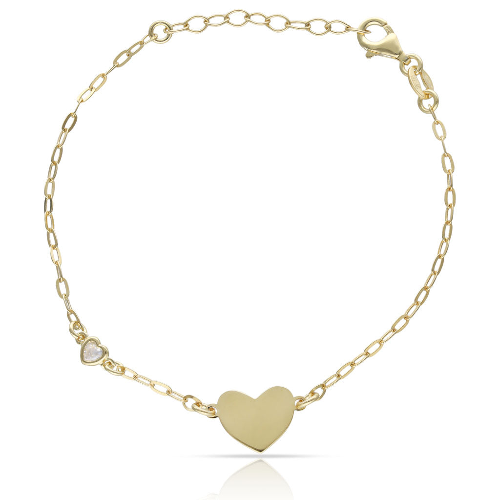 PULSERA PLATA CHAPADA EN ORO CORAZON + CIRCONITA