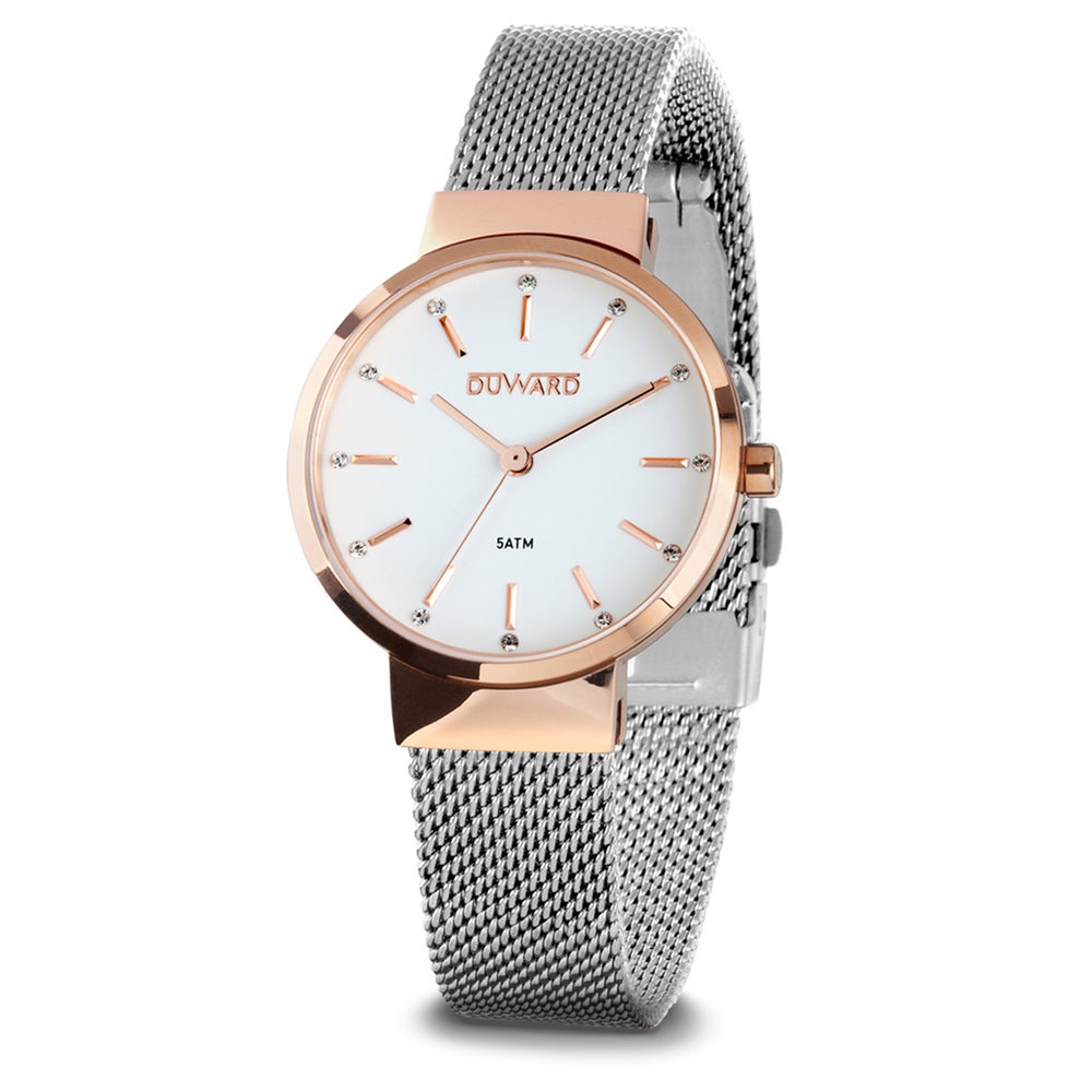 Reloj Duward Lady Bicolor Rosado Esfera Blanca JO-D25347.20 - Relojería Joyería Orlando