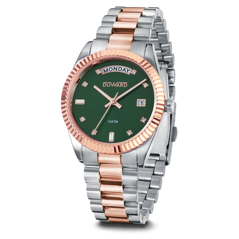 Reloj Duward Bicolor Rosado Esfera Verde (D25429.43)
