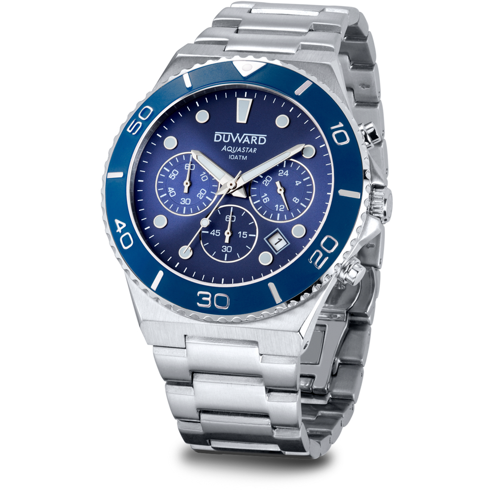 Reloj Duward Aquastar Cronógrafo Acero Esfera Negra JO-D95533.05 - Relojería Joyería Orlando
