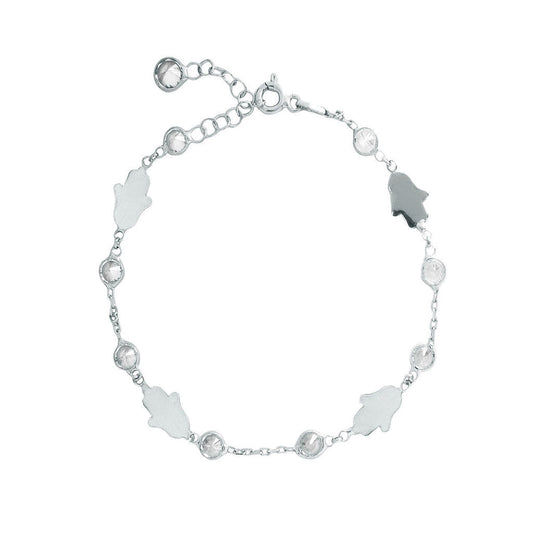 Pulsera Mano de Fátima Plata 925 Piedra Blanca (16.3cm) - Relojería Joyería Orlando