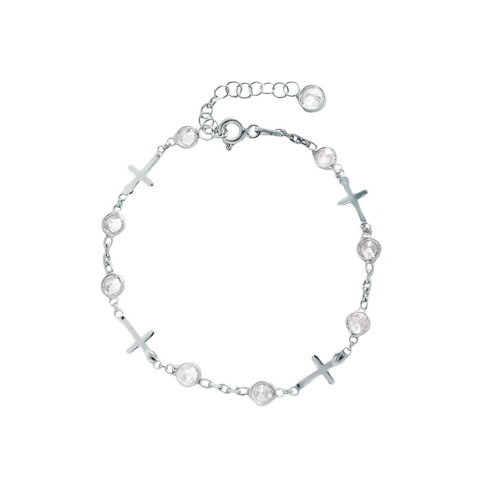 Pulsera Cruz Piedra Blanca Plata 925 (Modelo 2 - 16.3cm) - Relojería Joyería Orlando