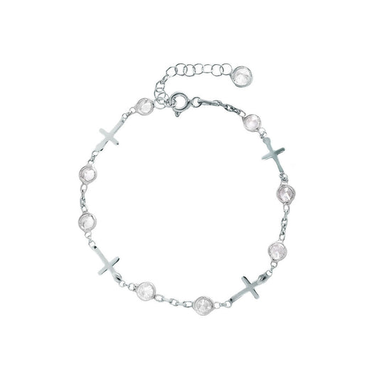 Pulsera Cruz Piedra Blanca Plata 925 (Modelo 2 - 16.3cm) - Relojería Joyería Orlando
