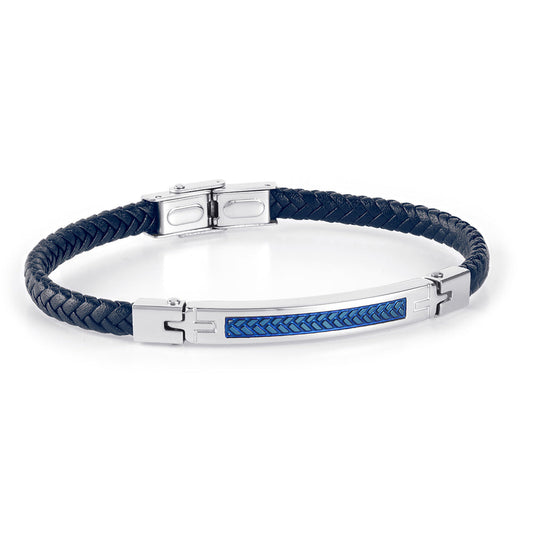 Pulsera Hombre Acero Trenzada Piel Azul JO-DT3021.95 - Relojería Joyería Orlando
