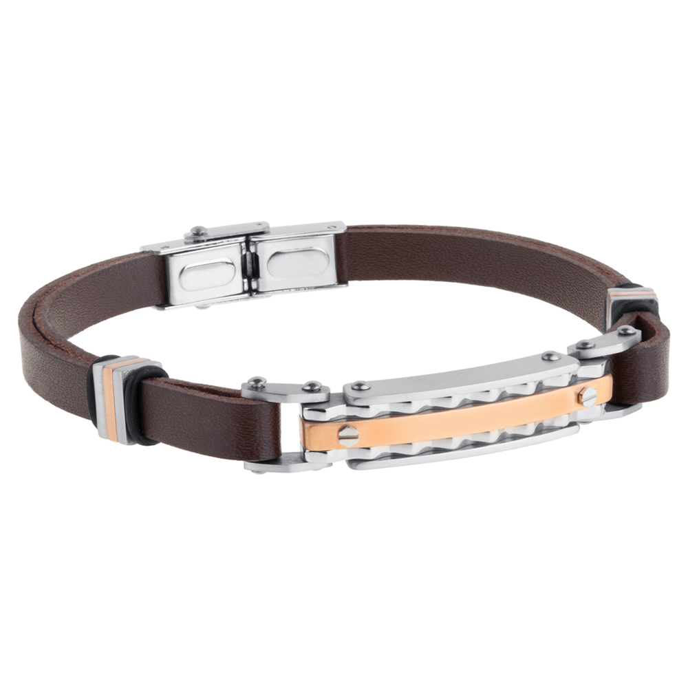 Pulsera Acero Hombre Placa Dentada IP Cobre JO-DT3047.08 - Relojería Joyería Orlando