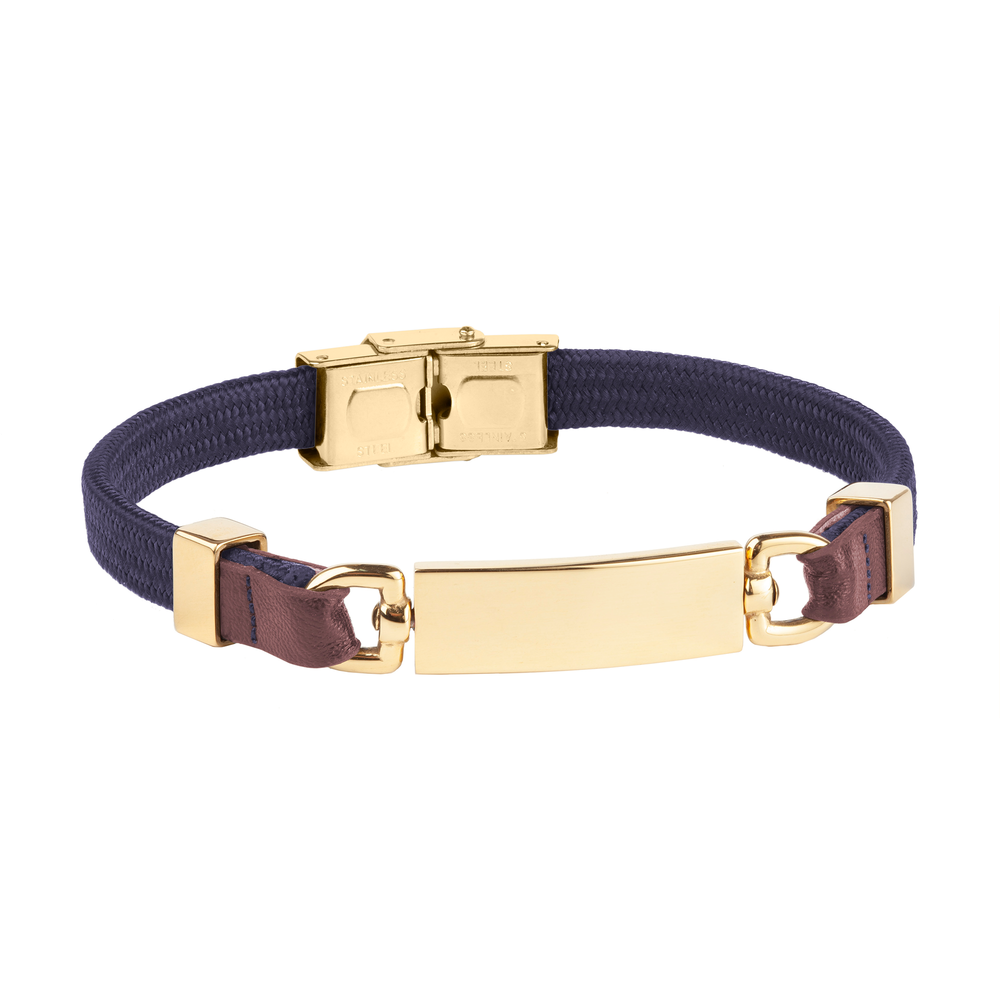 Pulsera Nailon Azul y Piel Marrón IP Dorado JO-DT3088.15 - Relojería Joyería Orlando