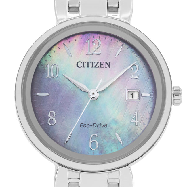 Reloj Citizen Eco-Drive Madreperla Mujer EW2690-81Y Acero - Color Morado / Celeste / Arcoiris.