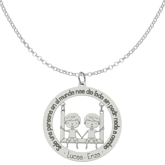 GARGANTILLA ORO BLANCO 18KL FRASE+NIÑOS - 28MM