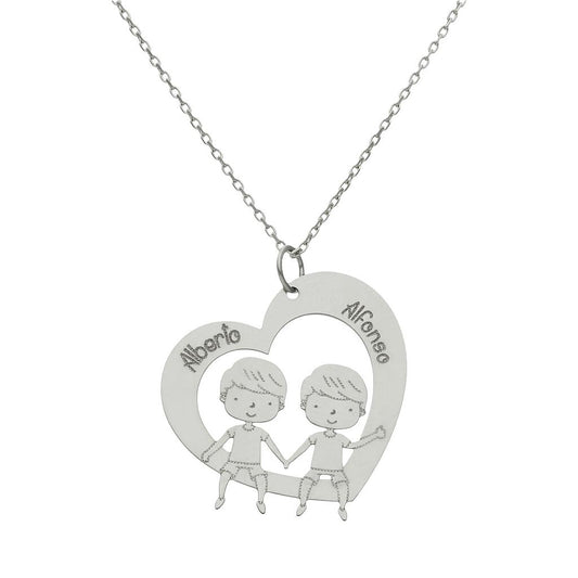 GARGANTILLA ORO BLANCO 18KL CORAZON + NIÑOS