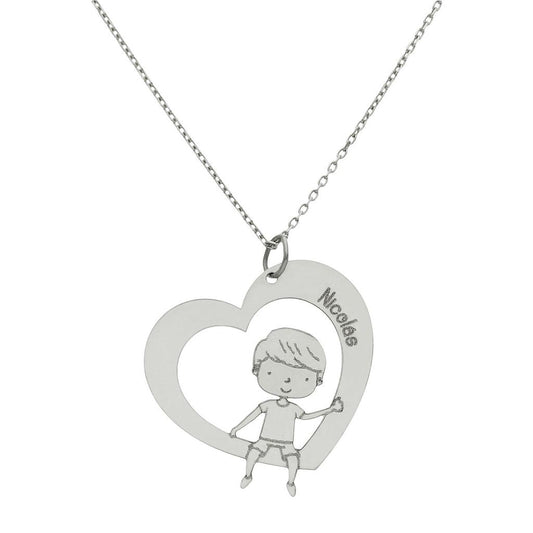 GARGANTILLA ORO BLANCO 18KL CORAZON + NIÑO