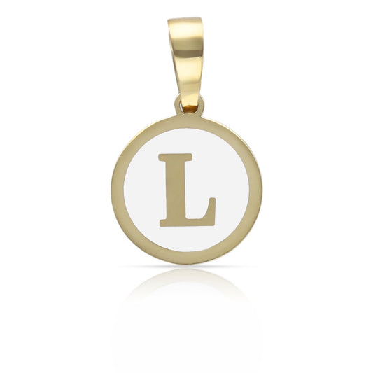 COLGANTE ORO 18KL LETRA ESMALTADA BLANCO - 12MM