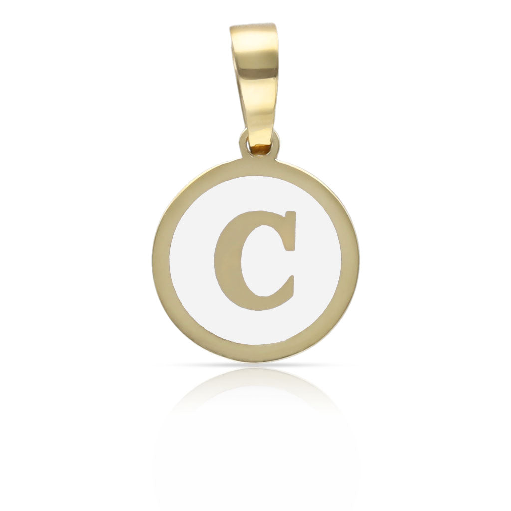 COLGANTE ORO 18KL LETRA ESMALTADA BLANCO - 12MM