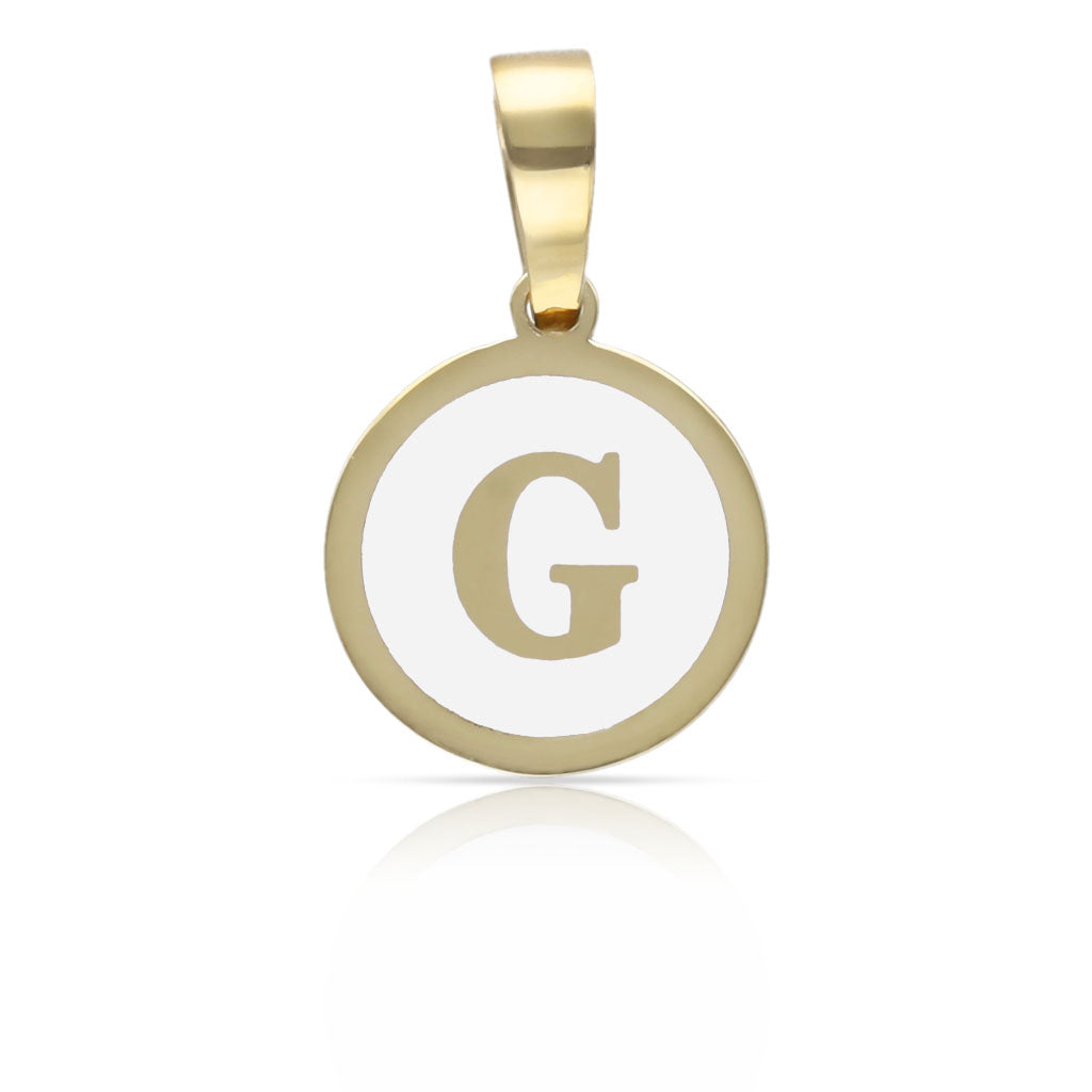 COLGANTE ORO 18KL LETRA ESMALTADA BLANCO - 12MM