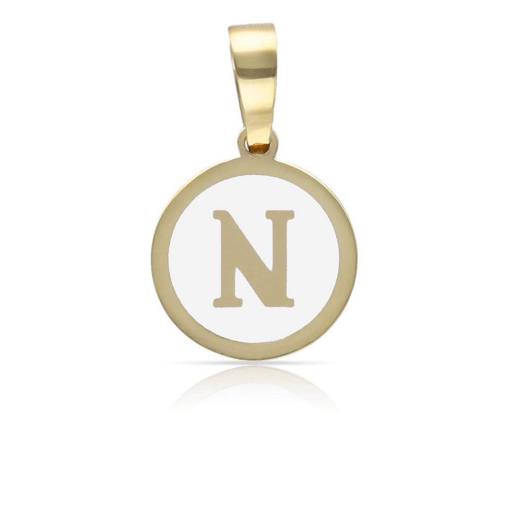 COLGANTE ORO 18KL LETRA ESMALTADA BLANCO - 12MM