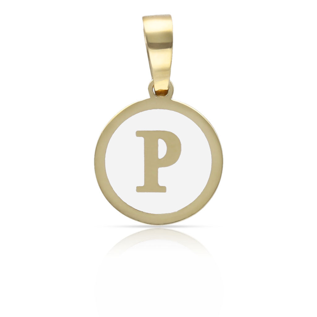 COLGANTE ORO 18KL LETRA ESMALTADA BLANCO - 12MM