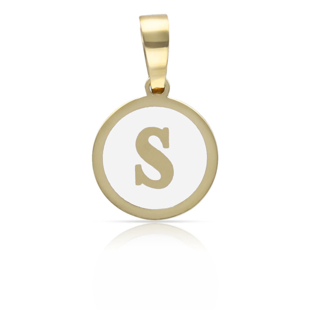 COLGANTE ORO 18KL LETRA ESMALTADA BLANCO - 12MM