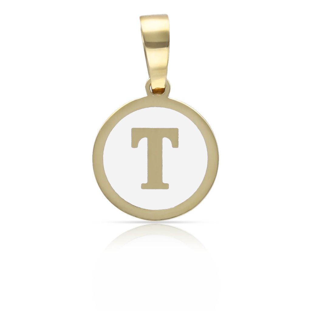 COLGANTE ORO 18KL LETRA ESMALTADA BLANCO - 12MM