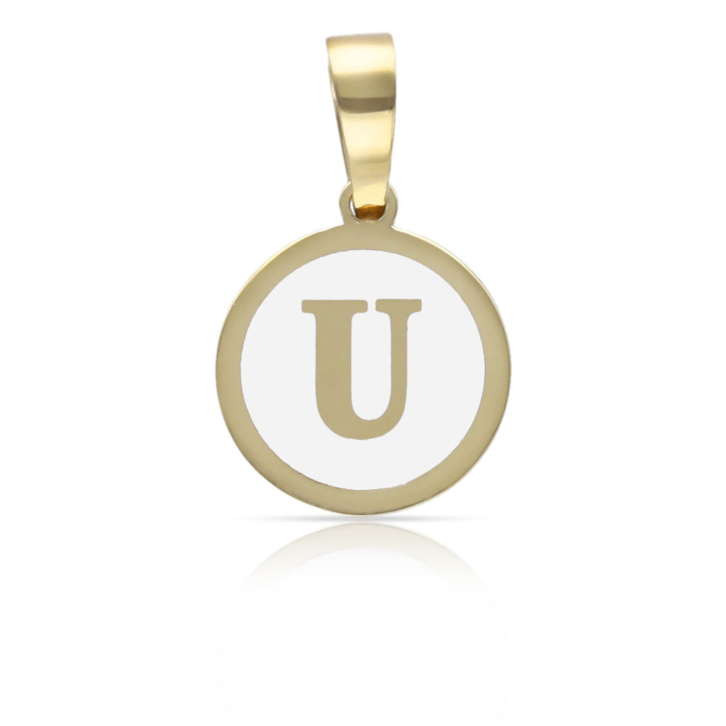 COLGANTE ORO 18KL LETRA ESMALTADA BLANCO - 12MM