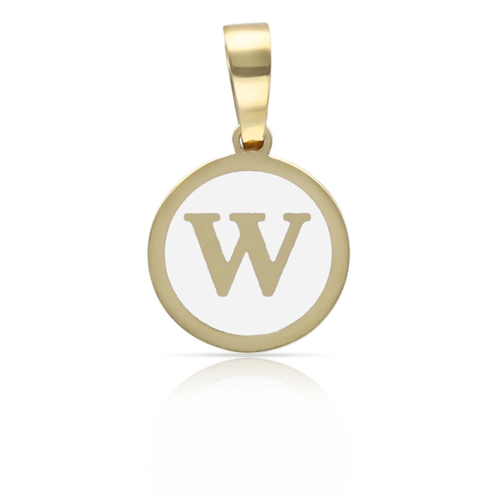 COLGANTE ORO 18KL LETRA ESMALTADA BLANCO - 12MM
