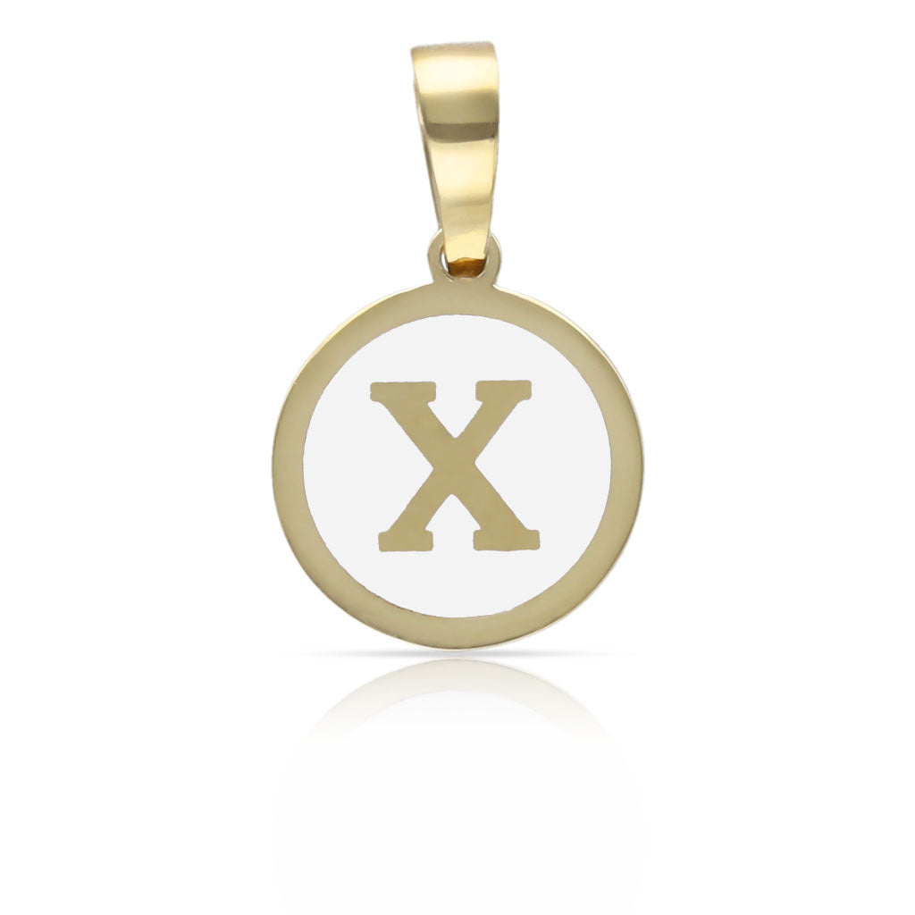 COLGANTE ORO 18KL LETRA ESMALTADA BLANCO - 12MM