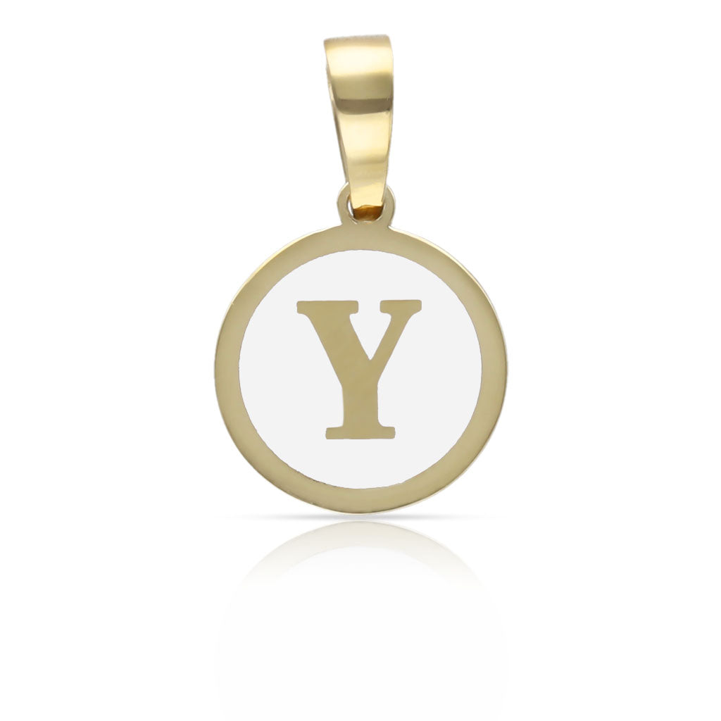 COLGANTE ORO 18KL LETRA ESMALTADA BLANCO - 12MM