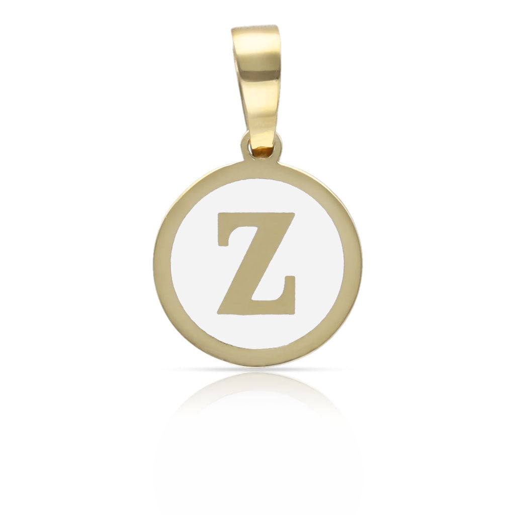 COLGANTE ORO 18KL LETRA ESMALTADA BLANCO - 12MM