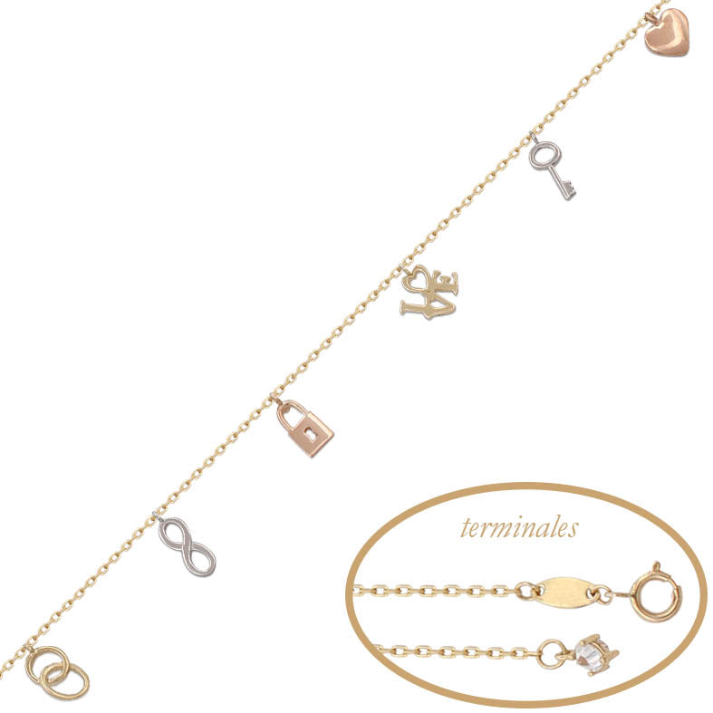 PULSERA TRICOLOR ABALORIOS ORO 18KL