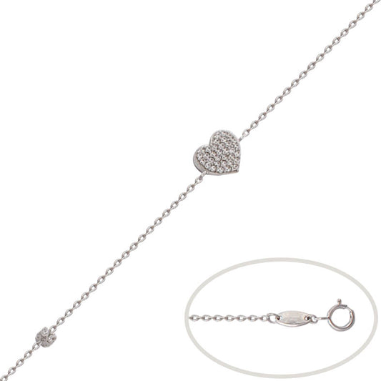 PULSERA ORO BLANCO 18KL CORAZON CIRCONITAS