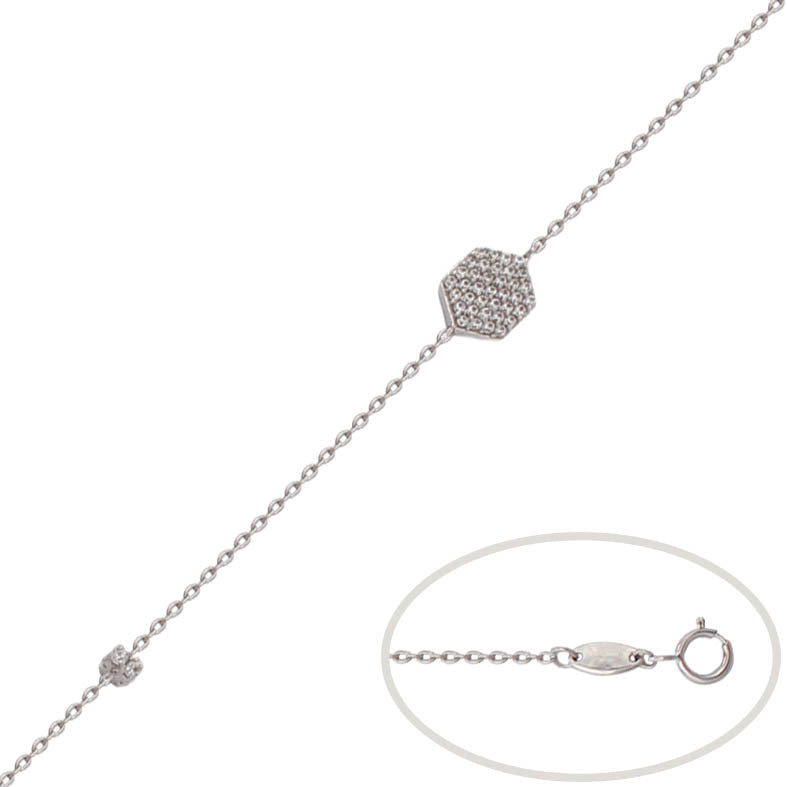 PULSERA ORO BLANCO 18KL HEXAGONO CIRCONITAS