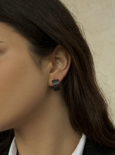 Pendientes aro anchos circonitas negras engastadas JO-20003-N-A