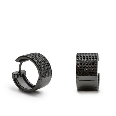 Pendientes aro anchos circonitas negras engastadas JO-20003-N-A