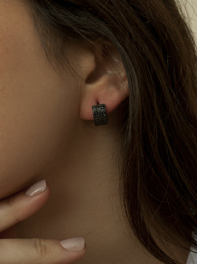 Pendientes aro circonitas negras pave JO-20004-N-A