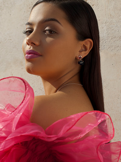Pendientes colgantes plata azurita fucsia JO-19144-R-A